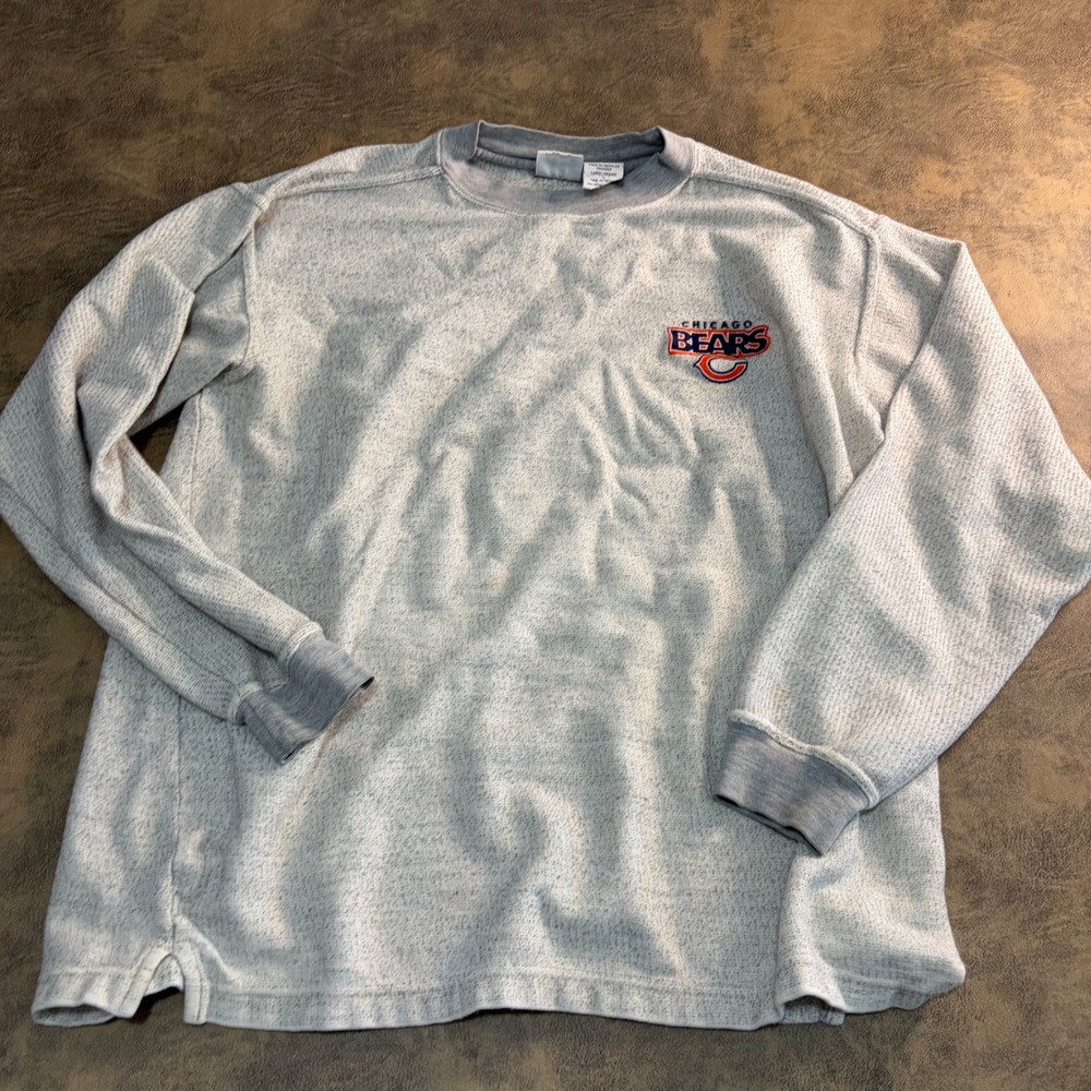 The Edge Chicago Bears Sweatshirt Mens Large Gray Textured Knit Long Sleeve VTG